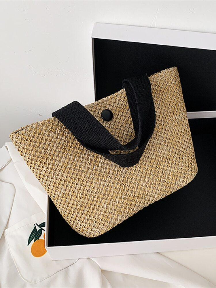 Button Decor Top Handle Straw Bag | SHEIN