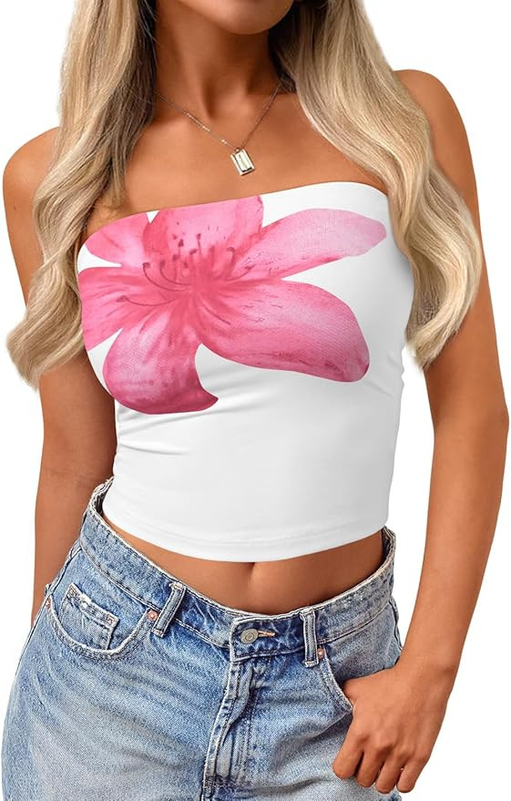 Trendy Queen Womens Tube Tops Going Out Summer Y2k Bandeau Trendy Crop Sleeveless Strapless Cute ... | Amazon (US)