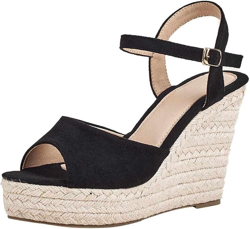 Mikarka Women's Espadrille Platform Wedges Ankle Strap High Heels Sandals Open Toe Buckles Sandals S | Amazon (US)