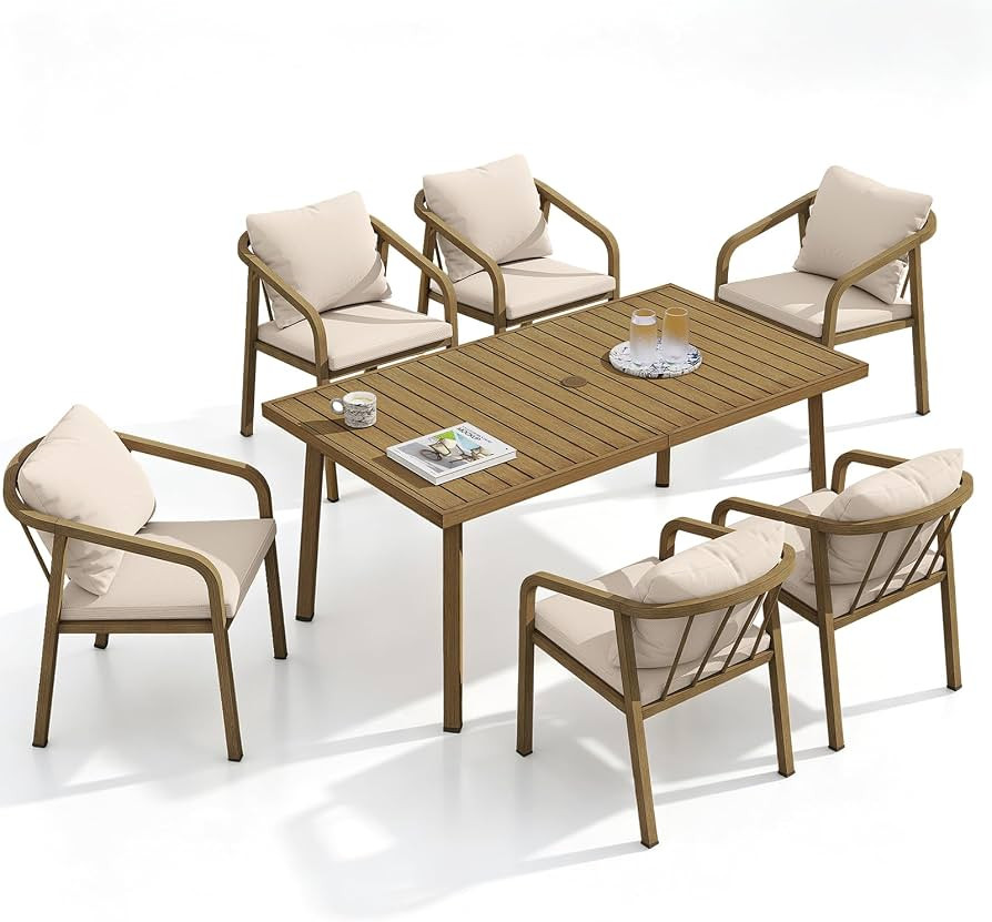 7-Piece Patio Dining Set, Never-Rust Aluminum Outdoor Dining Set for 6, Rectangular Outdoor Table... | Amazon (US)