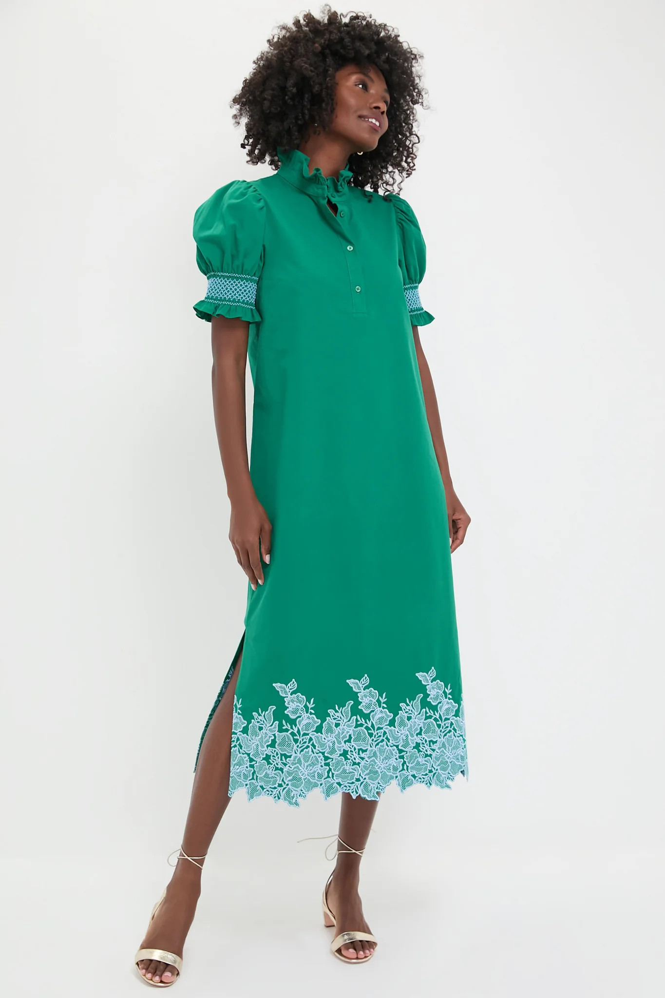 Green & Baby Blue Embroidery Eliza Midi Dress | Tuckernuck (US)