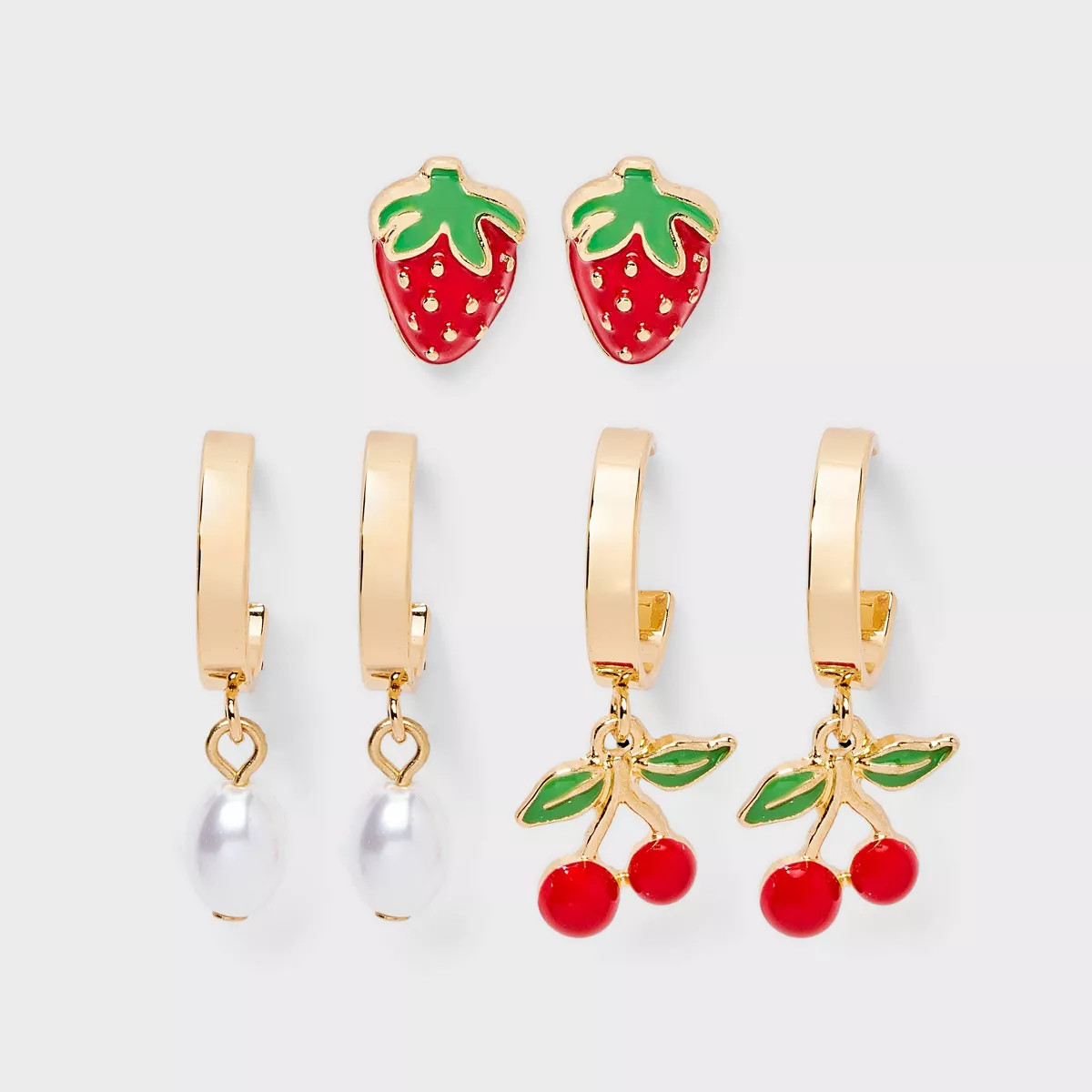 Berry Basket Earring Set 3pc - A New Day™ Red/Gold | Target