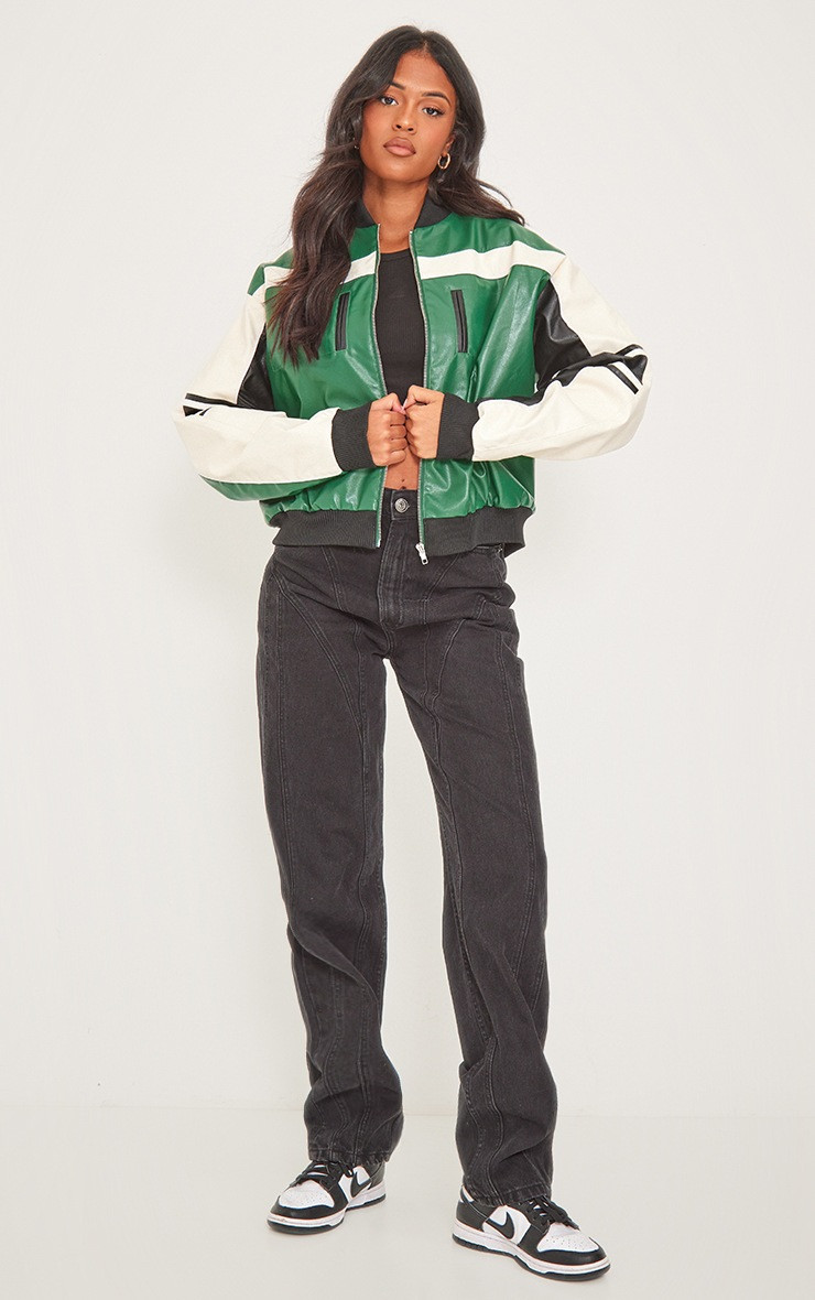 Tall Green Oversized Padded Baseball Bomber Jacket | PrettyLittleThing CAN