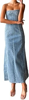 Women Strapless Jeans Maxi Dress Strapless Sleeveless Denim Tube Long Dress Zipper Summer Club Pa... | Amazon (US)