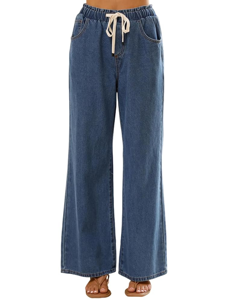 Yeokou Women Wide Leg Jeans Casual Loose Fit High Elastic Waist Denim Pants with Pockets | Amazon (US)