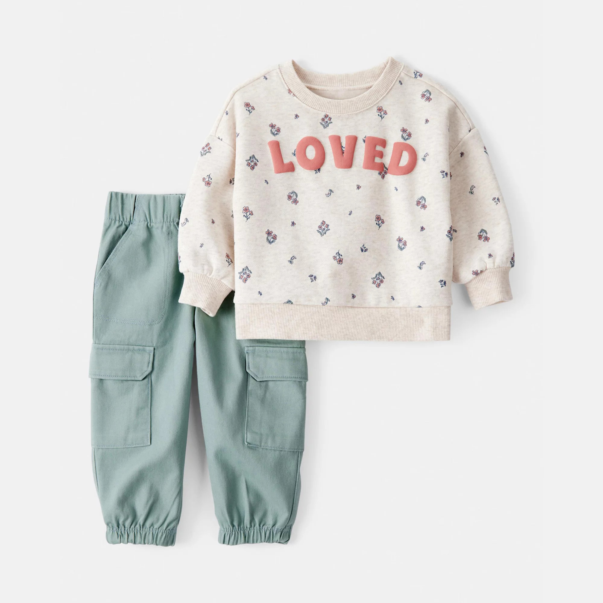Baby Girl Carter's 2-Piece "Loved" Pullover Sweatshirt & Cargo Pant Set | Kohl's
