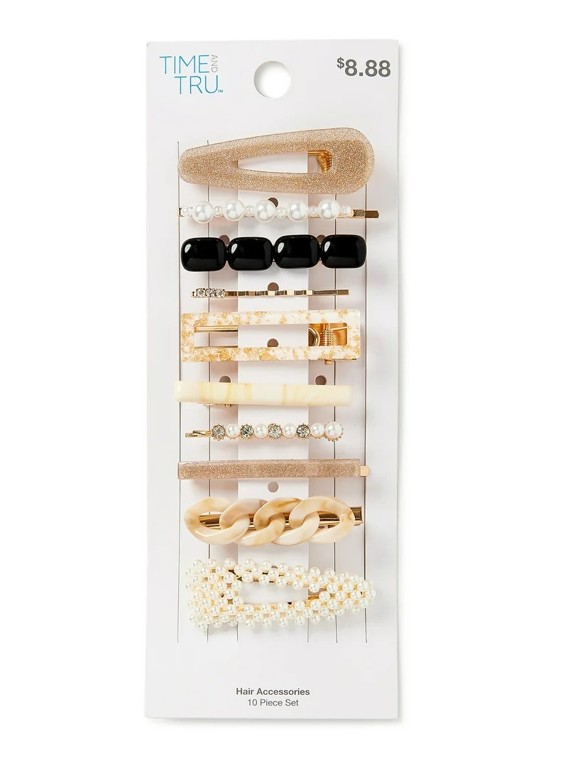 Time and Tru Women's Multi-Color Hair Clip Set, 10-Pack, Off-White | Walmart (US)