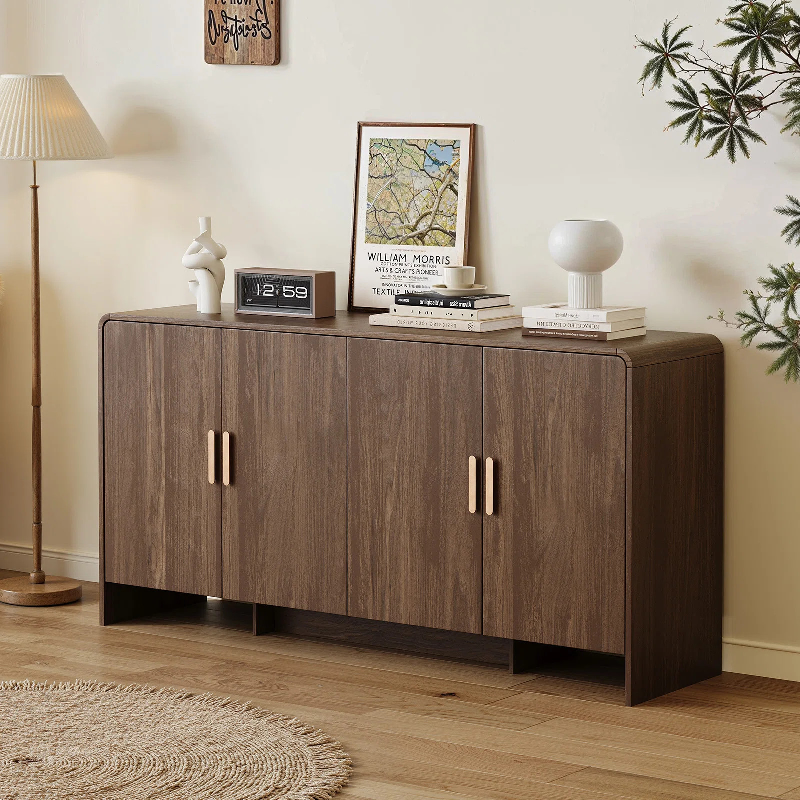 60” Sideboard Curved Cabinet With 4 Doors | Wayfair North America