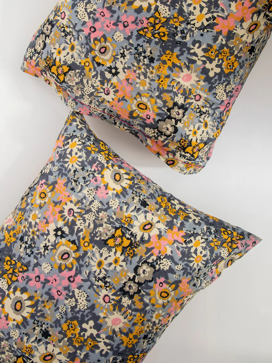 Mixed Print Soft Cotton Pillow Case - Grey Floral | Natural Life