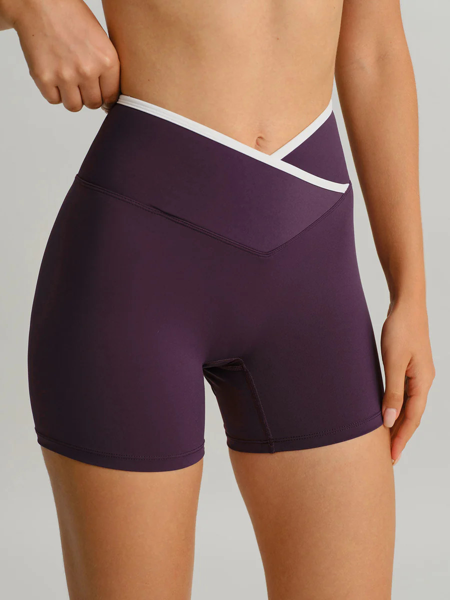 Purple Contrast Front-Cross Sports Shorts 3" & Reviews - Purple - Sustainable Yoga Bottoms | BERL... | BERLOOK