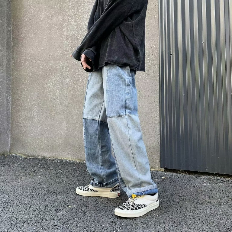 Mens Casual High Waist Wide Leg Baggy Jeans Denim Pants Distressed Jeans Trouser | Walmart (US)