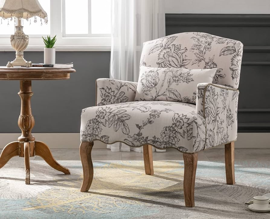 EALSON Mid Century Accent Chair Modern Floral Armchair Wingback Club Chair Upholstered Fabric Sin... | Amazon (US)