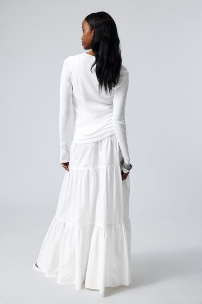 Tiered Maxi Poplin Skirt - White - Ladies | H&M GB | H&M (UK, MY, IN, SG, PH, TW, HK)