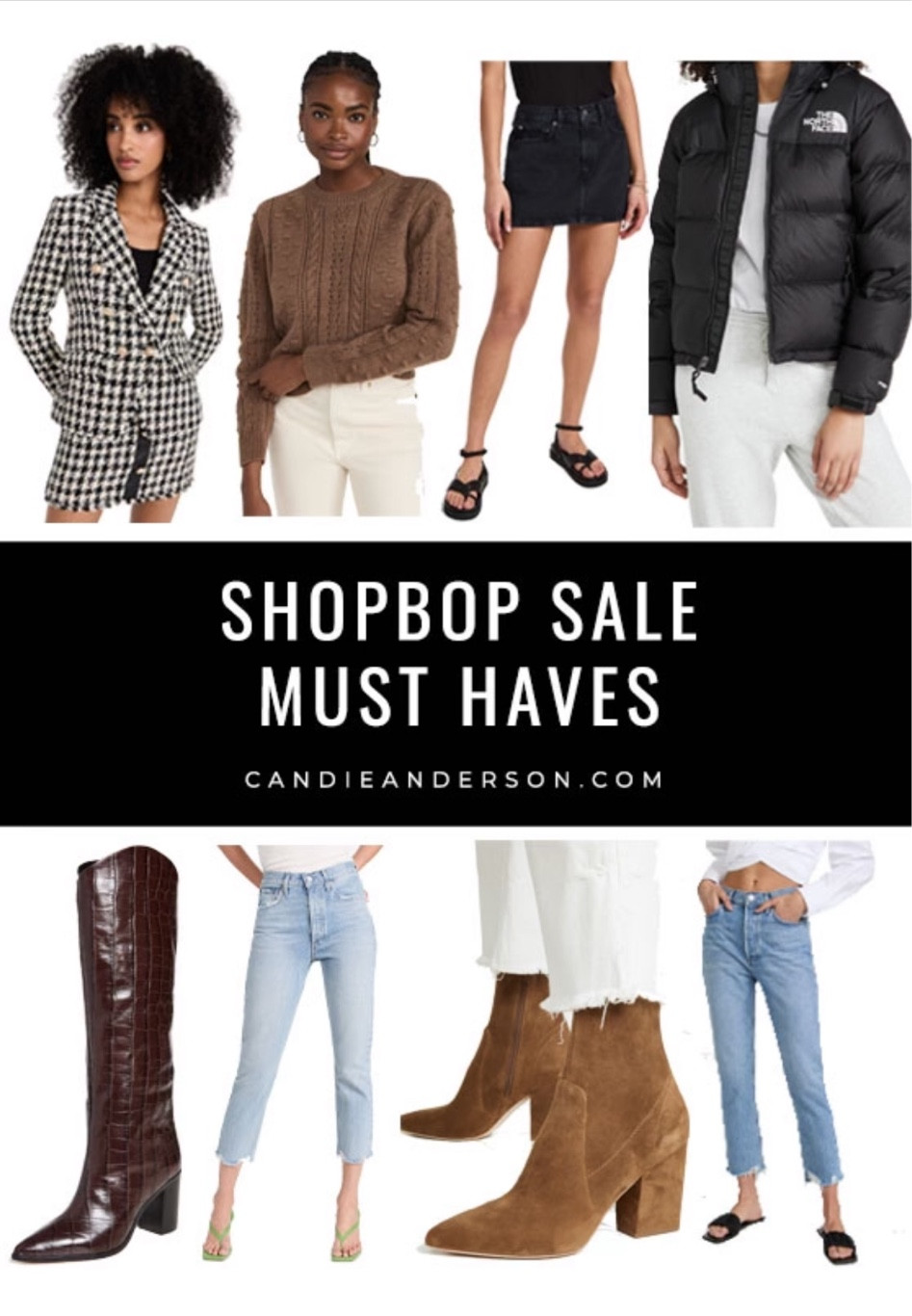 Shopbop sale. Trending Fall fashion sale. Houndstooth blazer. Camel sweater. Agolde denim jeans. A golden denim skirt. The North Face Puffer Jacket. Loeffler Randall boots. Trending fall boots. Knee high boots. Ankle booties. Thanksgiving outfit ideas. 

#LTKsalealert #LTKstyletip #LTKshoecrush