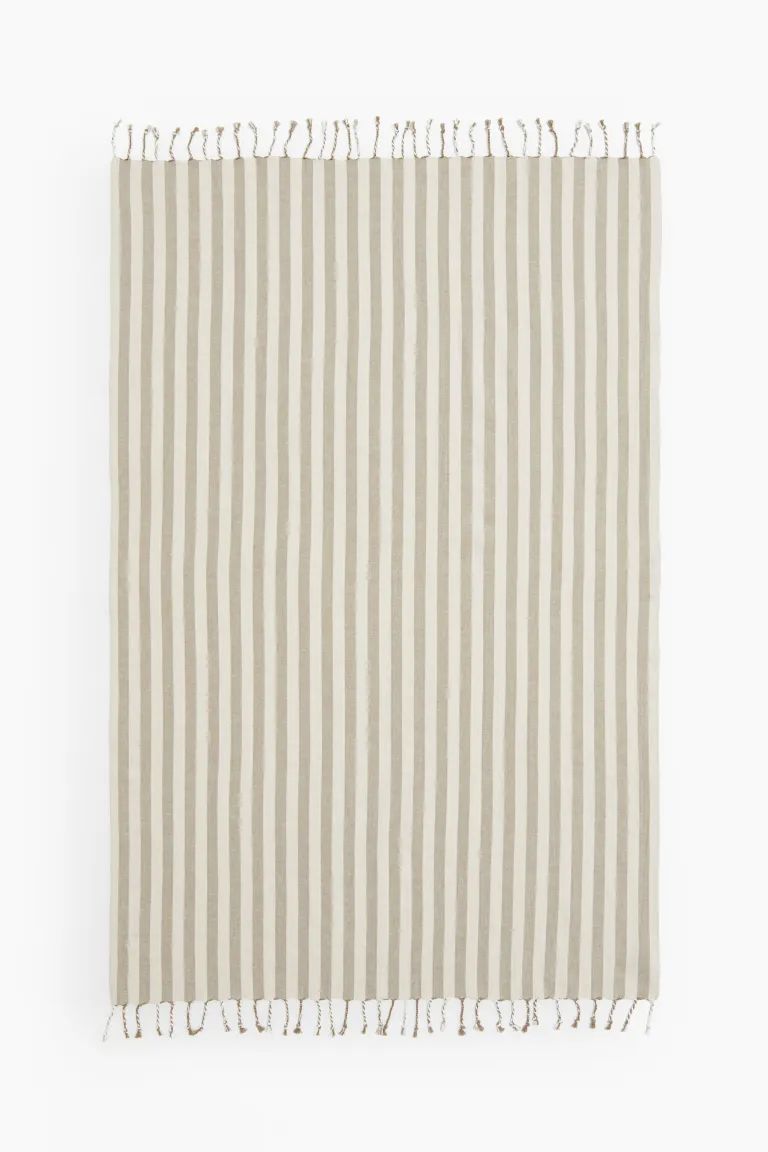 Linen-blend Bath Sheet - Light khaki green/striped - Home All | H&M US | H&M (US + CA)