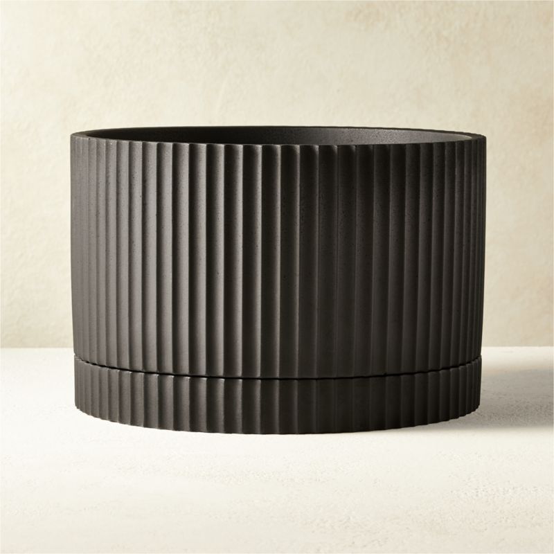 Fold Modern Black Cement Indoor Planter with Tray Small + Reviews | CB2 | CB2