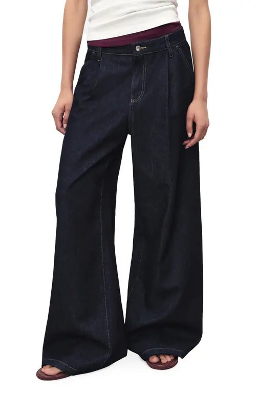 MANGO Pleated Wide Leg Jeans in Dark Blue at Nordstrom, Size 10 | Nordstrom
