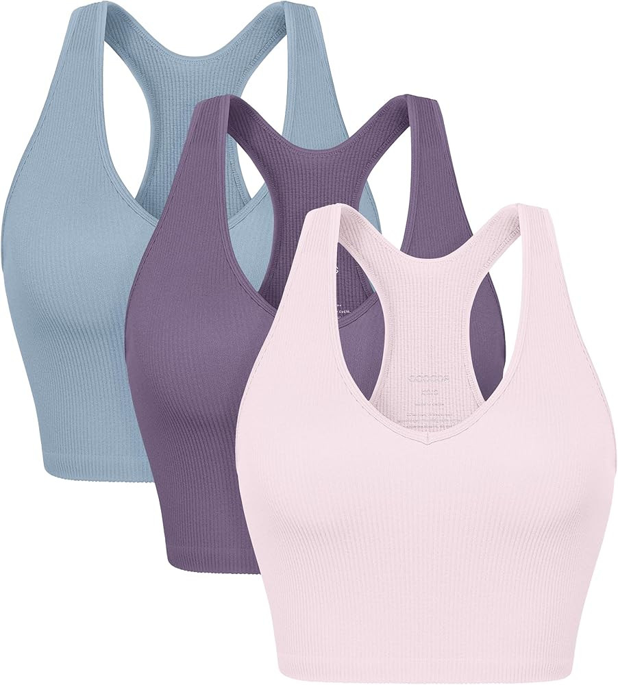 ODODOS 3-Pack Seamless Racerback Crop Tank for Women Ribbed Knit Soft Crop Tops | Amazon (US)