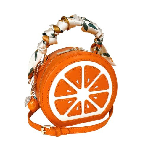 Lemon Purse Cute Fruit Shaped Bag with Charm Scarf 3Pcs Fun Novelty Small Round Citrus Slice Design Crossbody Shoulder Handbag Top Handle Clutches 2026 Spring Summer Trendy Gift for Women(Orange) | Amazon (US)