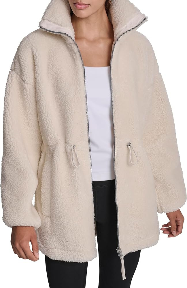 DKNY womens Sherpa Mock Neck Curved Hem Jacket | Amazon (US)