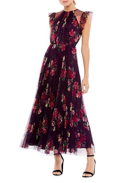 Mac Duggal Ieena Cap Sleeve Floral A-Line Dress | Saks Fifth Avenue