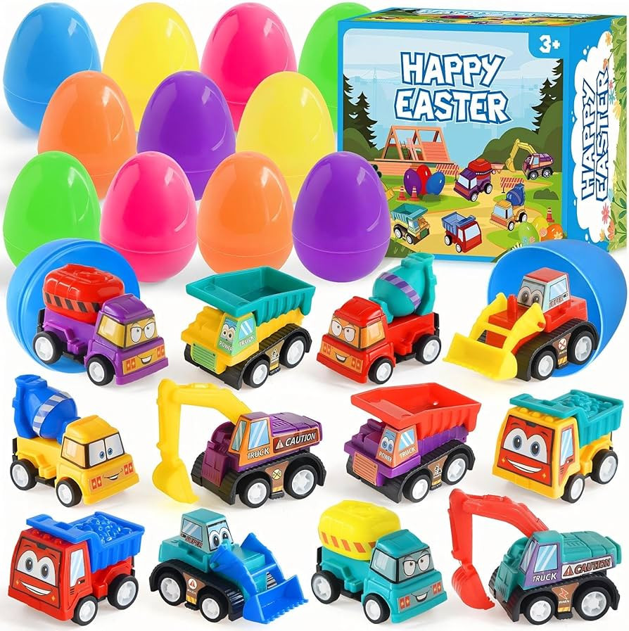 Prefilled Easter Eggs with Pull-Back Engineering Car Toys, 12 Pcs Colorful Surprise Eggs with Con... | Amazon (US)