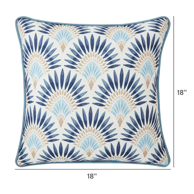 Better Homes & Gardens 18" x 18" Blue Fan Palm Outdoor Pillow | Walmart (US)