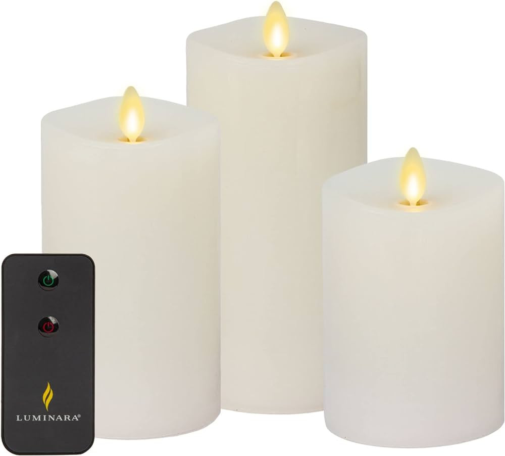 Luminara Realistic Artificial Moving Flame Pillar Candles - Set of 3 - Melted Top Edge, LED Batte... | Amazon (US)