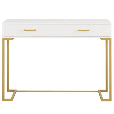 40” White and Gold Computer Desk with 2 Drawers, Modern Home Office Desk, Compact Writing Table, Vanity Desk for Small Spaces, Metal Frame, Minimalist | Wayfair North America