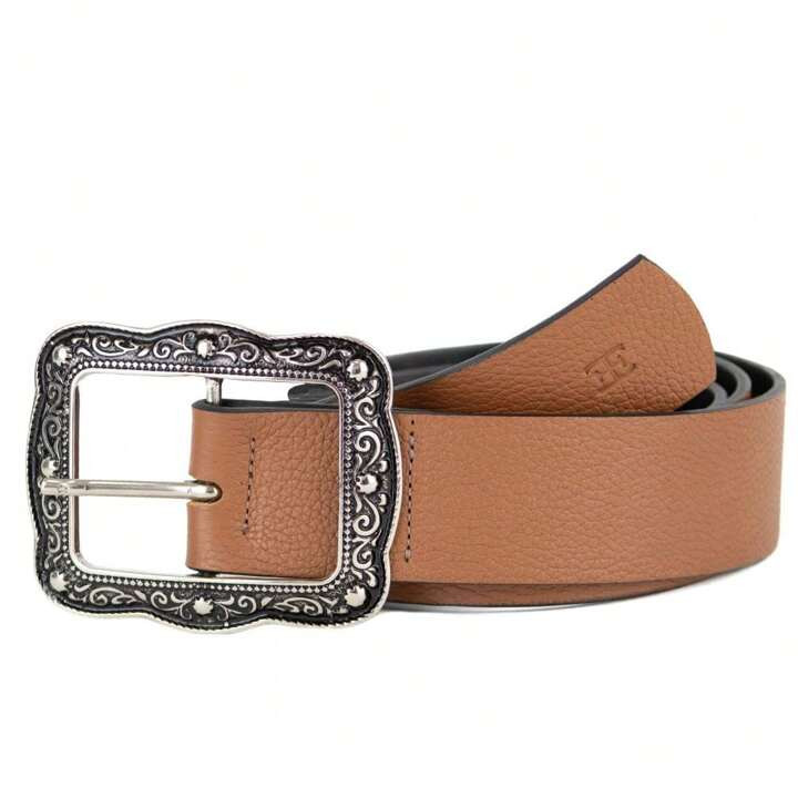 Cinto Country Em Couro Caramelo Com Fivela Trabalhada | SHEIN