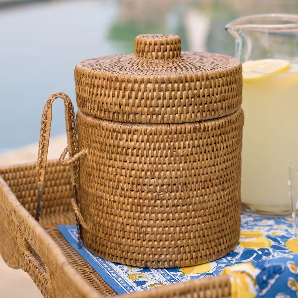 Woven Rattan Lidded Ice Bucket | Pomegranate