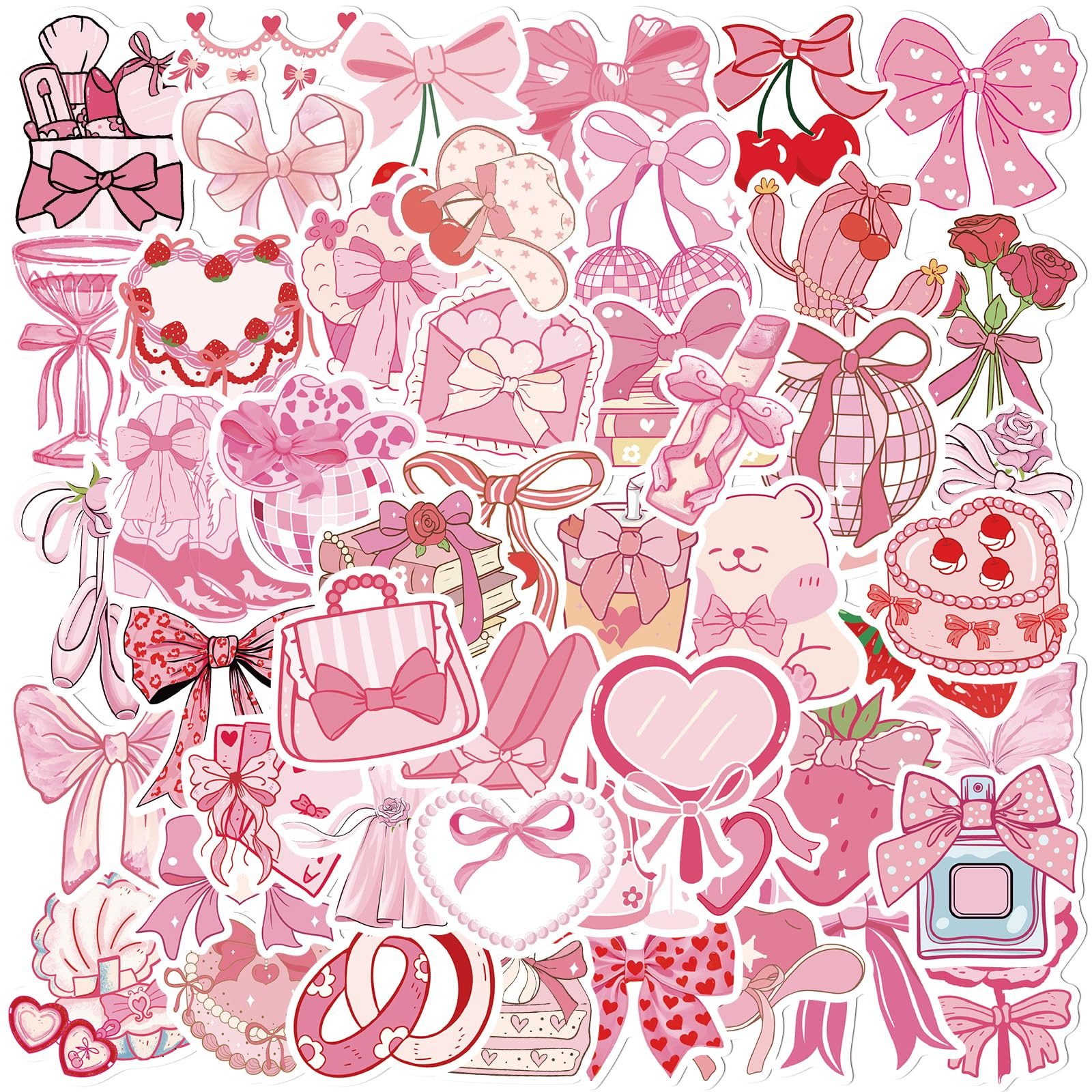 Rakuto Pink Coquete Bow Sticker - 100 Pcs Aesthetic Stickers for Girls Women, Cute Butterfly Cake... | Amazon (US)