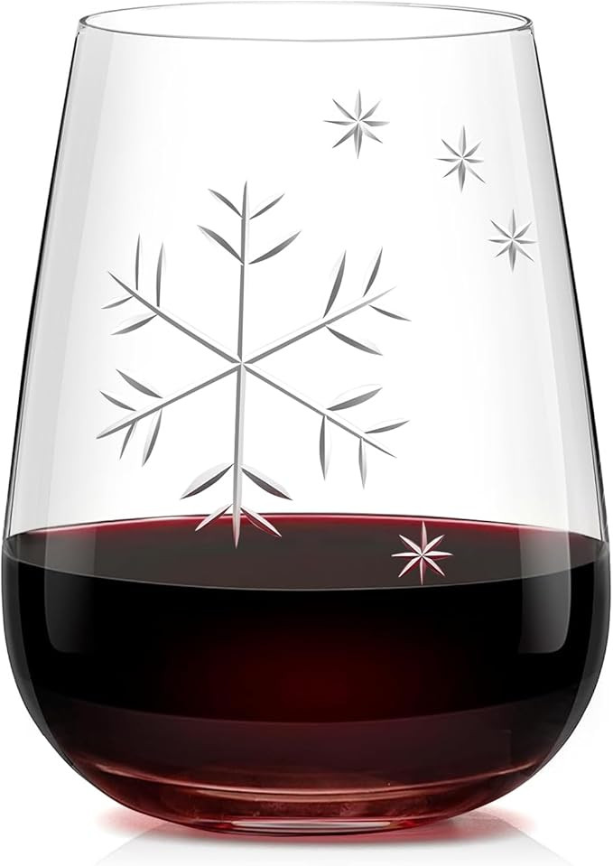 Stemless Red Wine Glasses - Hand-Blown Lead-Free Snowflake Crystal Wine Glasses 16 Oz - Hand Carv... | Amazon (US)