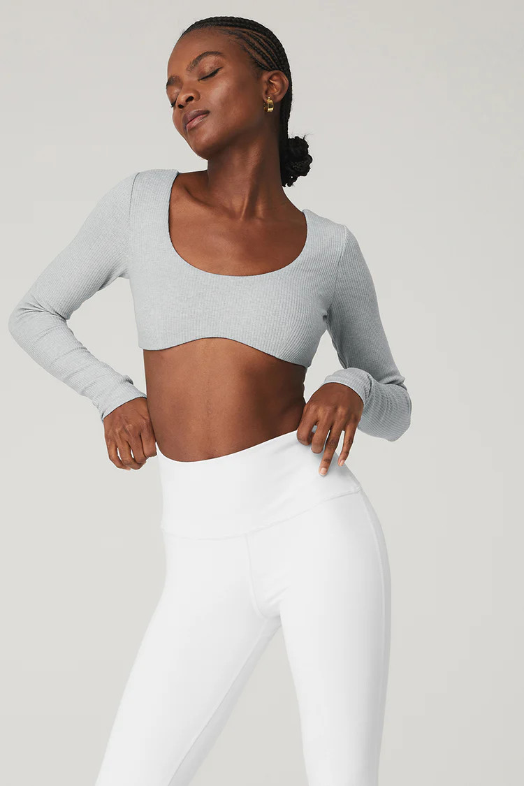 Ribbed Defined Long Sleeve Bra - Athletic Heather Grey | Alo Yoga (US)