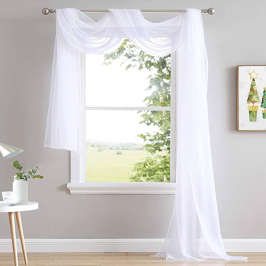 NICETOWN Sheer Canopy Bed Curtains Panels 216 - Home Decoration Sheer Voile Scarf Valance for Wedding (1 Panel, W60 x L216, White) | Amazon (US)