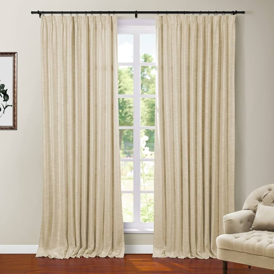 TWOPAGES Beige Linen Blend 108 Inches Long Blackout Curtain for Bedroom Kids Room Linen Blend The... | Amazon (US)