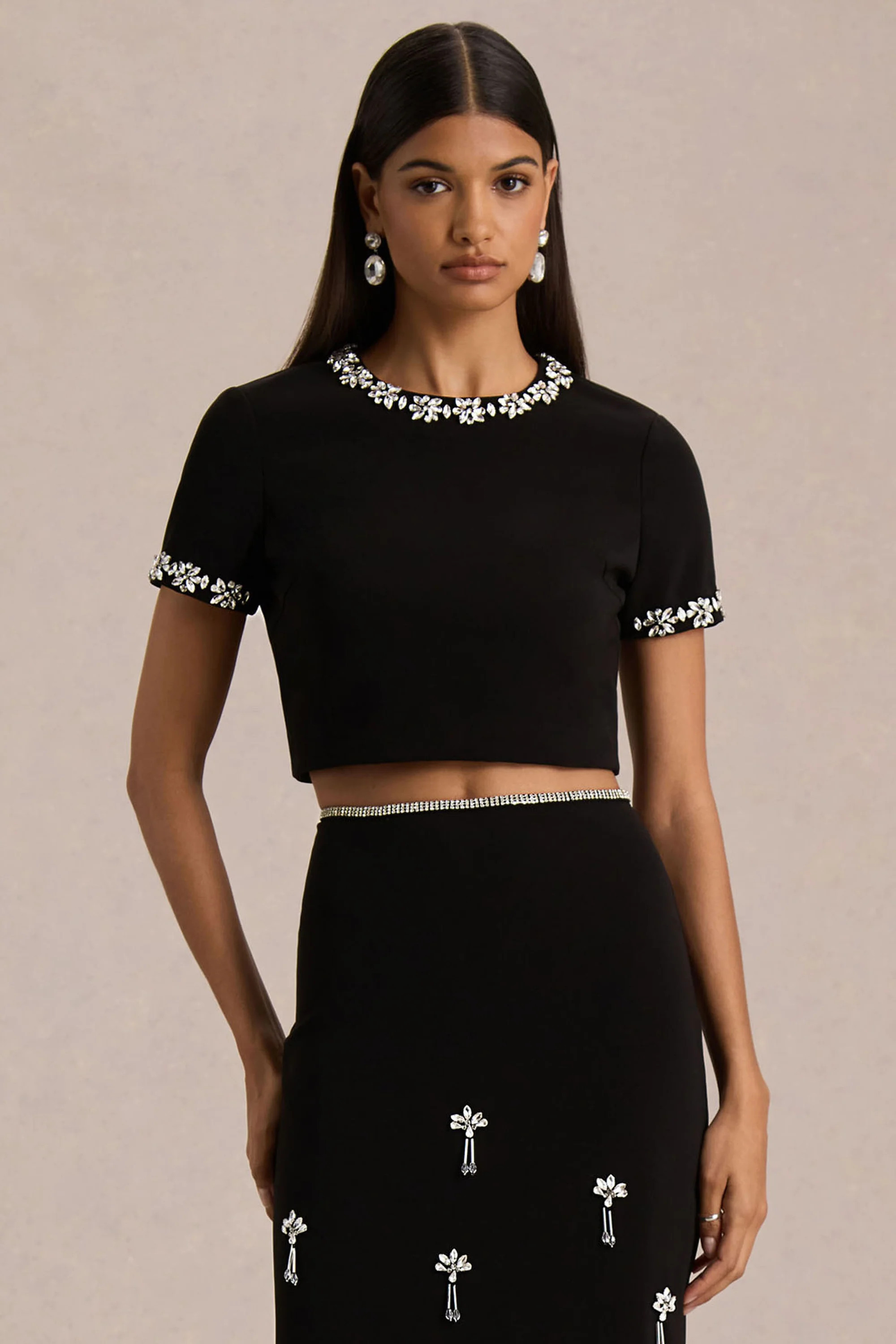 Salma | Black Hand-Embellished Top | Club L London