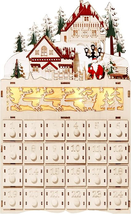 Topnew Wooden LED Christmas Sleigh Advent Calendar, 24 Opening Drawers Countdown to Traditional W... | Amazon (US)