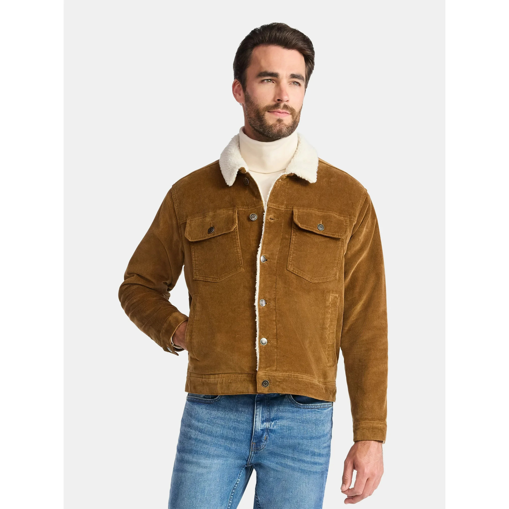 George Men's and Big Men's High Pile Denim Trucker Jacket, Size S-3XL | Walmart (US)