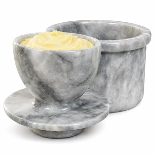 Marble butter keeper, french butter crock, butter keepers to leave on counter, butter crock with lid for countertop, french butter dish (Grey) | Amazon (US)