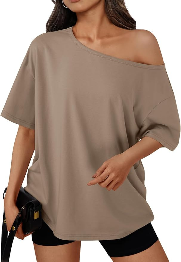 Trendy Queen Womens Off the Shoulder Tops Oversized Summer Spring T-Shirts 2026 | Amazon (US)