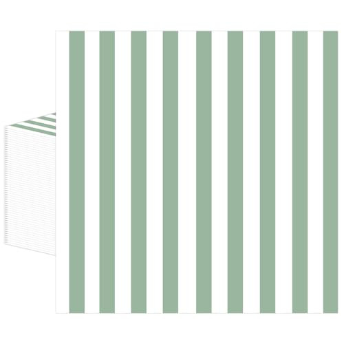 50PCS Green and White Striped Paper Napkins, Sage Green Dinner Napkin Disposable Beverage Dessert... | Amazon (US)