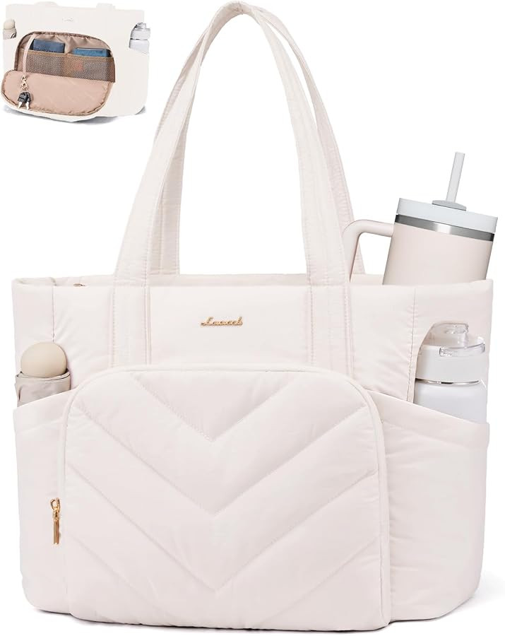 LOVEVOOK Puffer Tote Bag for Women, V-Quilted Puffy Teacher Tote Nurse Bag, Large Shoulder Laptop... | Amazon (US)