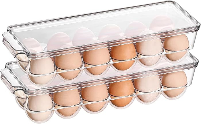 Sooyee 2 Pack Egg Holder for Refrigerator, Plastic Egg Storage Container, Fridge Egg Organizer, C... | Amazon (US)