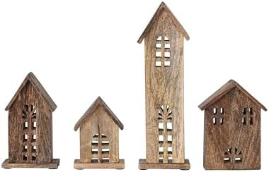 Creative Co-Op Decorative Carved Mango Wood Houses, Natural, Set of 4 | Amazon (US)