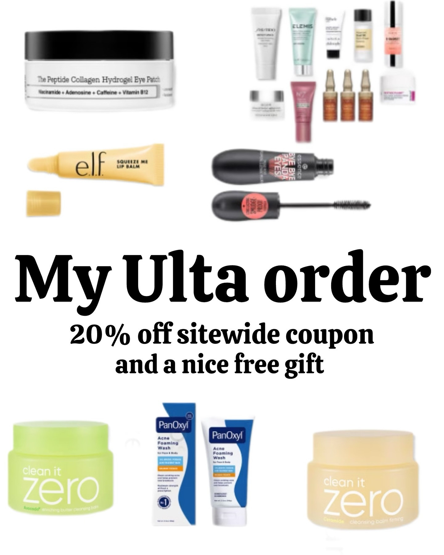 I ran out of Panoxyl during my shower, so I knew I needed to place an Ulta order TODAY! My pits get so stinky without daily 10% benzoyl peroxide washing. I’m a sweaty, stinky bitch 🤷🏻‍♀️

Then I noticed the excellent gift with purchase and the 20% off coupon. 

I ordered 2 cleansing balms. @fiddysnails has been hyping up the avocado version for a while, so the sale price plus the coupon stacking….

The @cosrx patches are just lovely for a quick morning depuff and smooth. They’re not fancy, but they get the job done. 

@mwolf07 recommended the @essence_cosmetics tubing mascara, so I added that to my cart. 

Vanilla frosting lip balm for $3? Fuck yes. 

This isn’t the most exciting Ulta order, but I do need Panoxyl (like yesterday)…and the other stuff is just basics that I know I will use.
