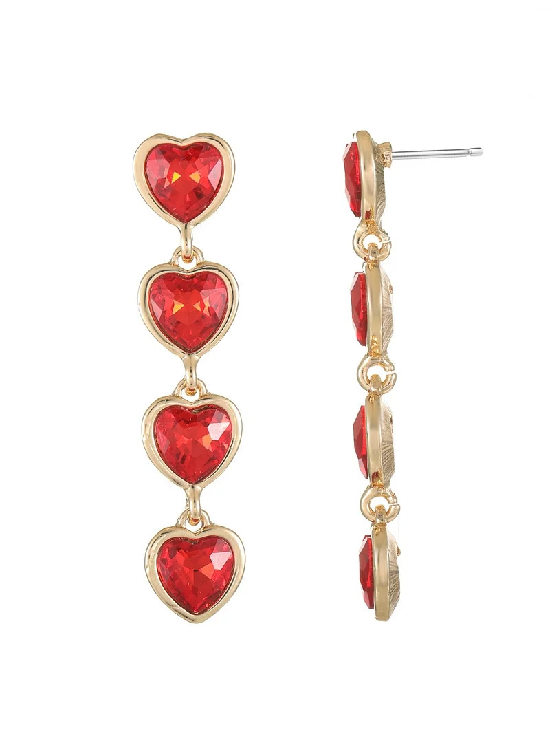 Way to Celebrate Valentine's Day Red Crystal Hearts Drop Earrings, 1 Pair | Walmart (US)