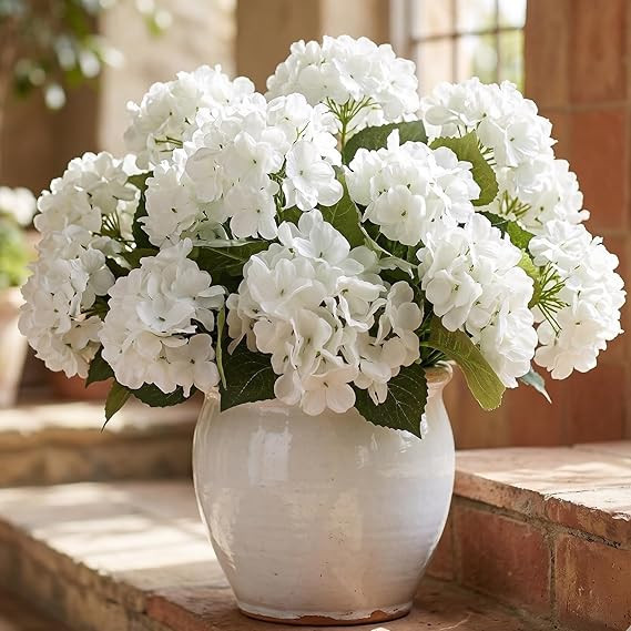 Daynight 4 Pcs Hydrangea Artificial Flowers Outdoor Silk Bouquets, UV Resistant Faux Hydrangeas F... | Amazon (US)