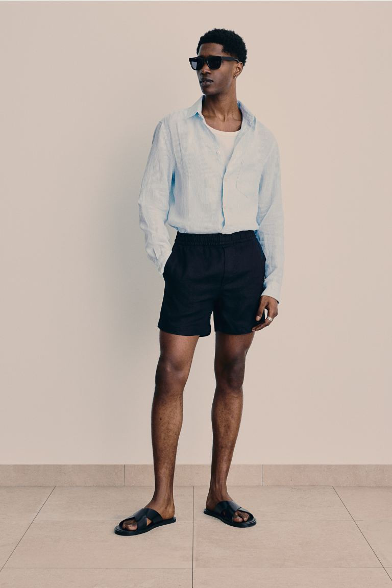 Regular Fit Linen Shirt - Long sleeve - Regular length - Light blue - Men | H&M US | H&M (US + CA)