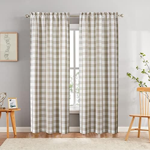 Beige Buffalo Plaid Check Curtain Panels 84 inch Length, Tan Buffalo Gingham Ristic Farmhouse Style  | Amazon (US)